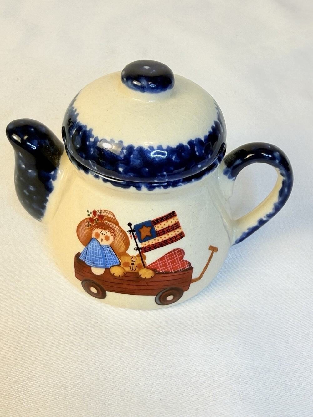Americana Teapot Candle Holder Country Folk Art Patriotic Decor- Read
